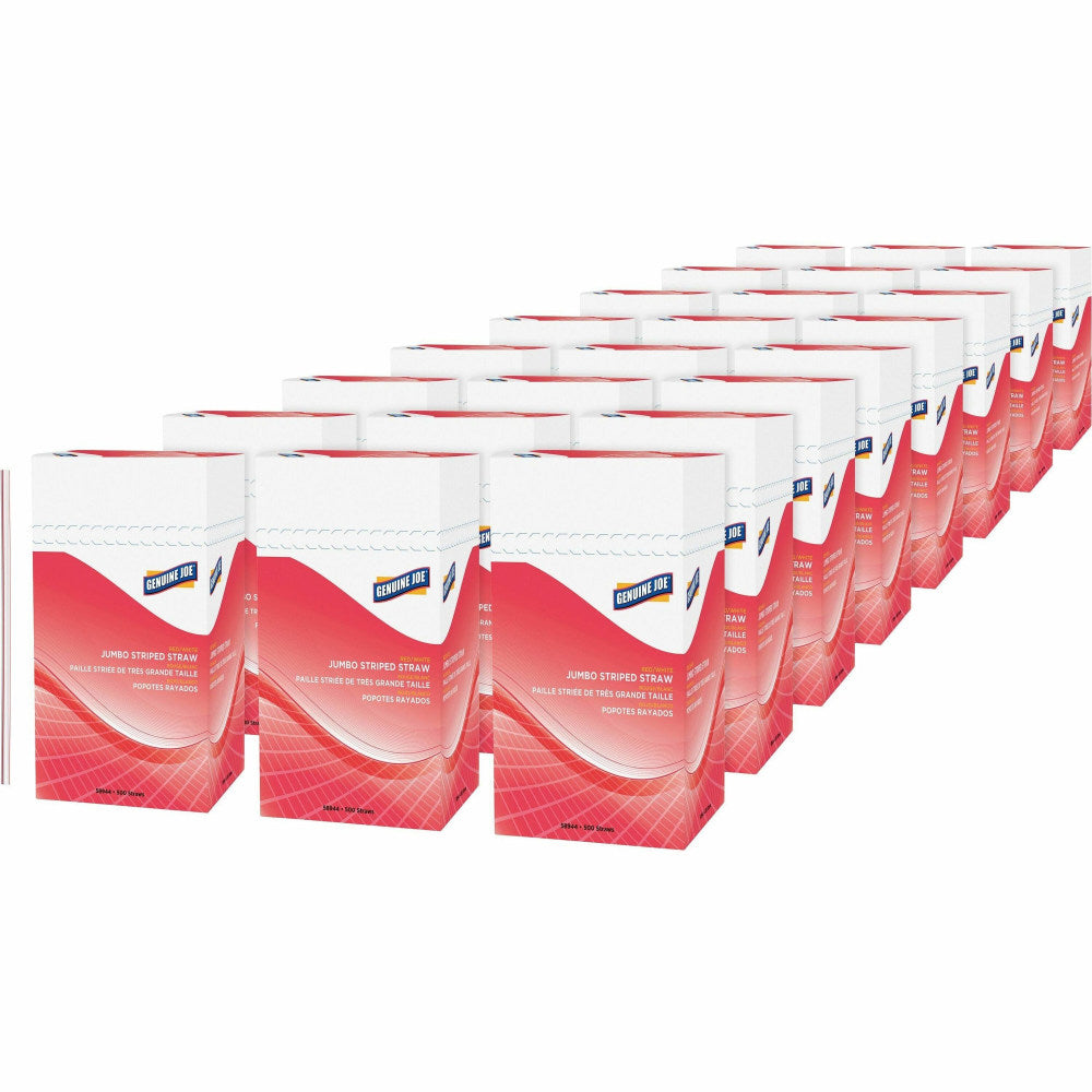 Genuine Joe Jumbo Striped Straws - 7.8in Length - Plastic - Red, White - 500/Box - 24 / Carton