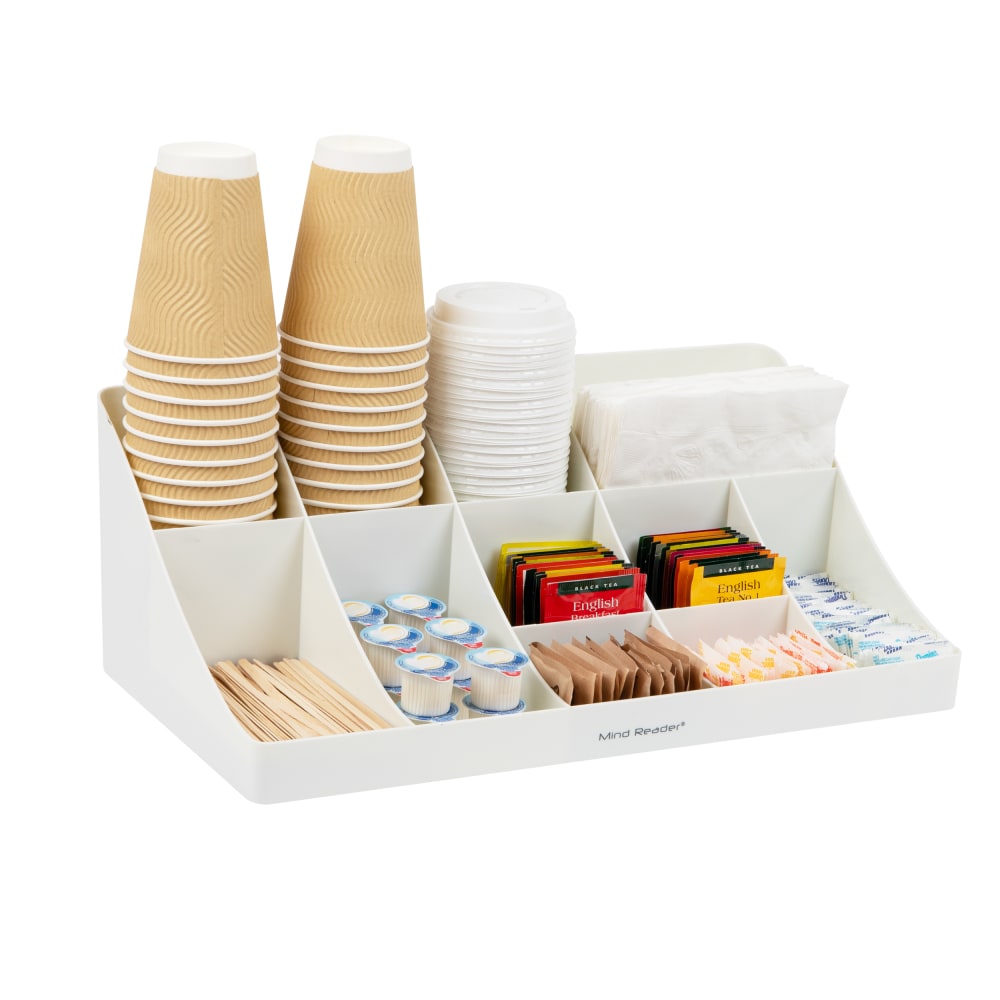 Mind Reader 11 Compartment Coffee Condiment Organizer, 6 5/8inH x 9-1/2inW x 17 -3/16inD, White