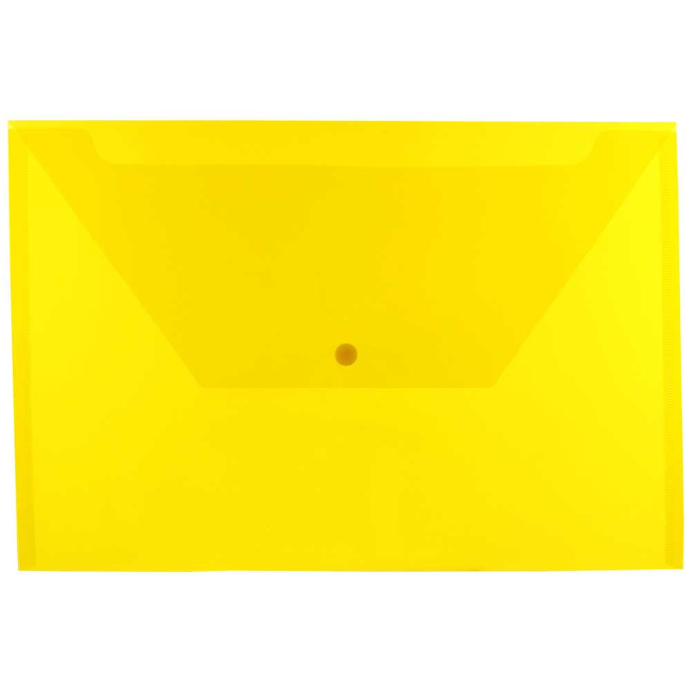 JAM Paper Plastic Booklet Envelopes, Legal Size, 9 3/4in x 14 1/2in, Snap Closure, Yellow, Pack Of 12