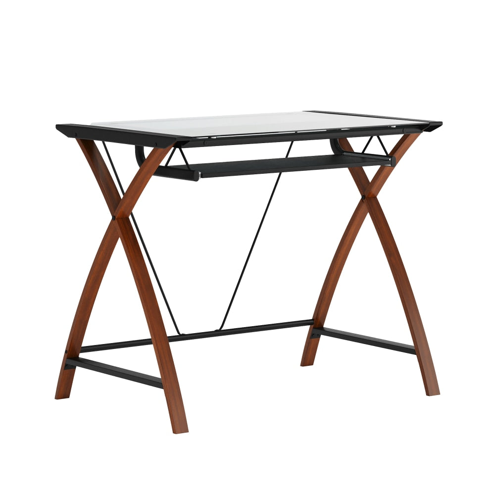 Flash Furniture 36inW Glass Computer Desk With Crisscross Frame, Black, Cherry/Clear