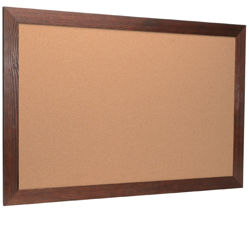 Excello Global Products Cork Bulletin Board, 24in x 36in, Brown Wood Frame