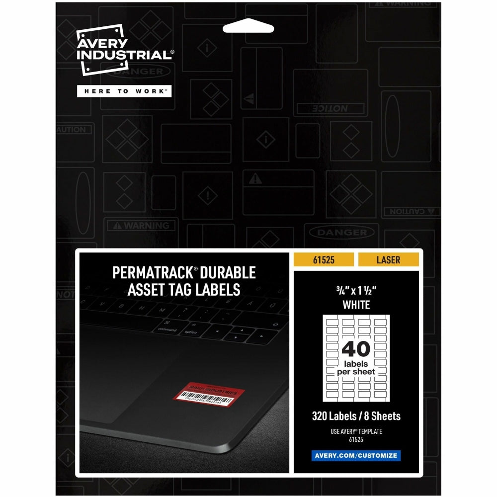 Avery PermaTrack Durable White Asset Tag Labels, 3/4inx1-1/2in , 320 Asset Tags - 3/4inx 1 1/2in - Permanent Adhesive - 61525