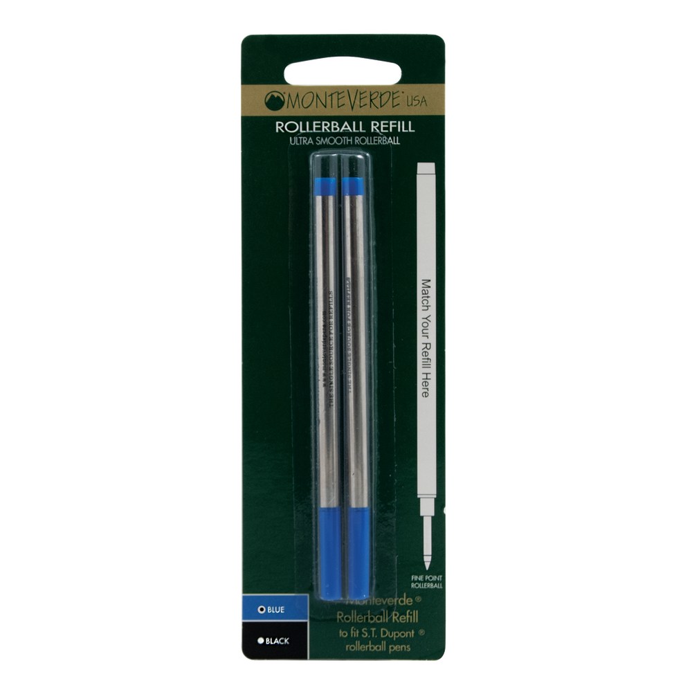 Monteverde Rollerball Refills For St. Dupont Rollerball Pens, Fine Point, 0.5 mm, Blue, Pack Of 2 Refills