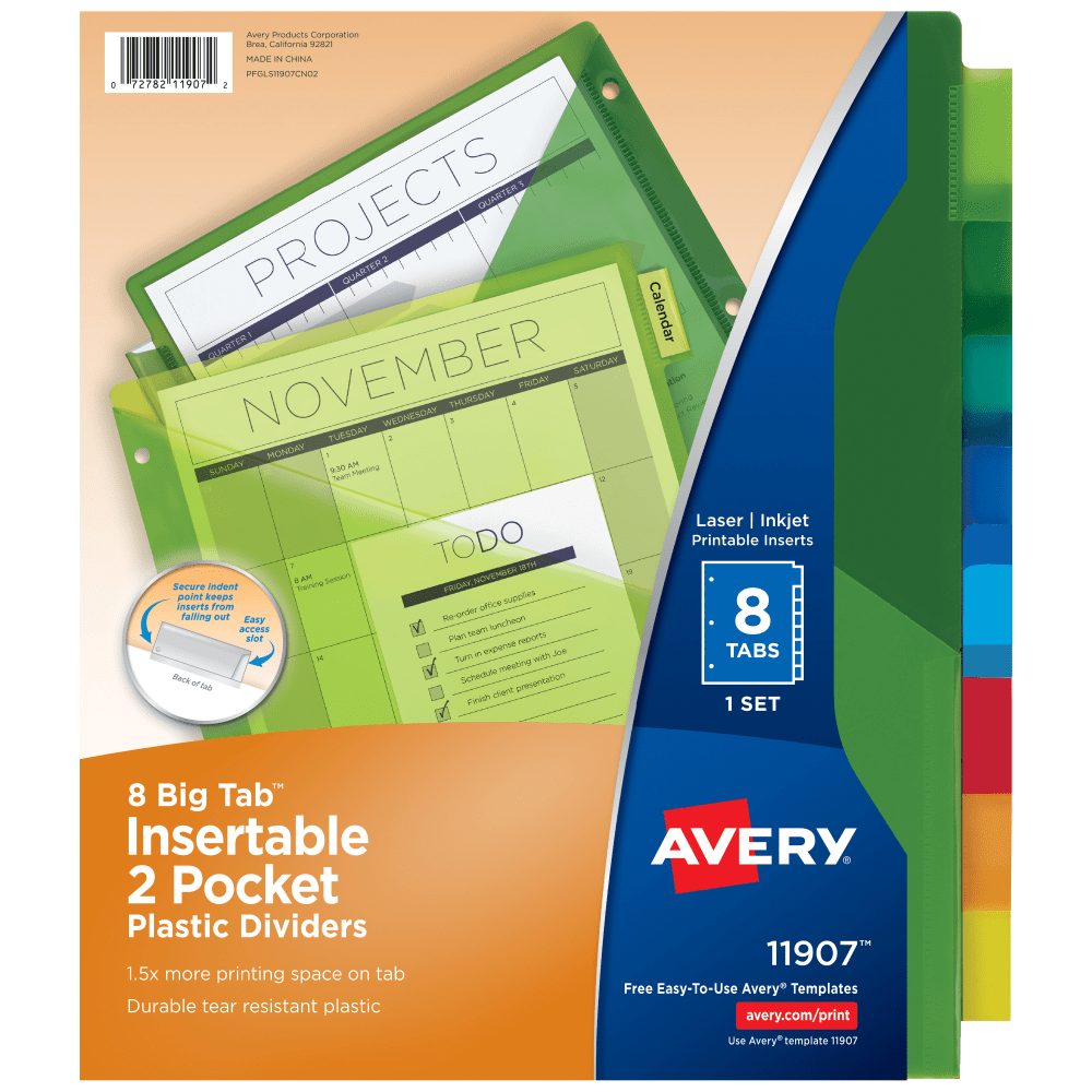 Avery Big Tab Insertable Plastic Dividers, Double Pocket, Multicolor, 8-Tab
