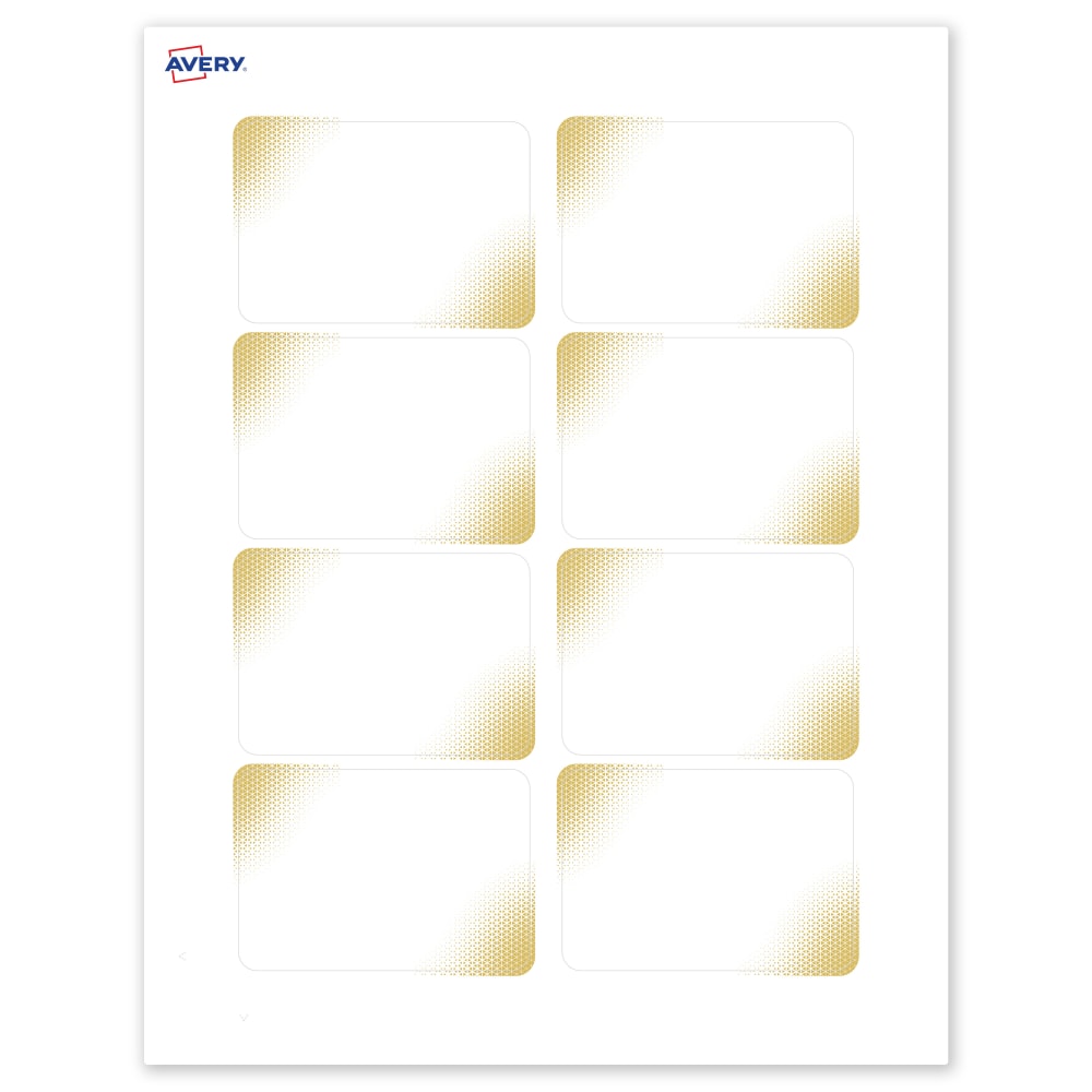 Avery Printable Adhesive Name Badges With Preprinted Designs, Rectangle, S00-EW9, 2-1/3in x 3-3/8in, Matte White With Gold Blush Design, Pack Of 80