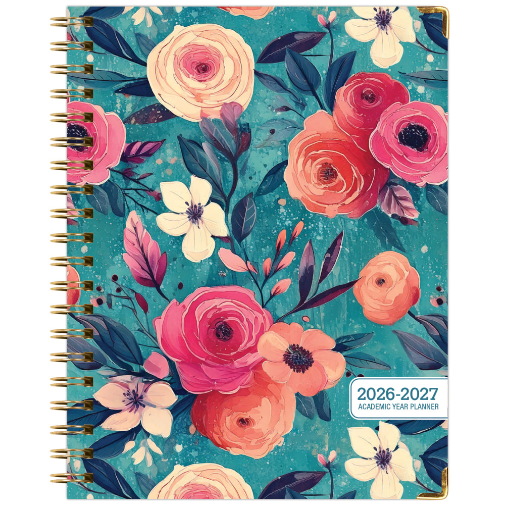 2026-2027 Excello Brands 14-Month Academic Year Hardcover Weekly/Monthly Fashion Planner, 8-1/2in x 11in, Teal Floral, May To June, Total Qty 1