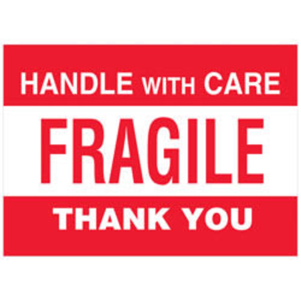 Tape Logic Preprinted Pallet Protection Labels, DL3182, 6in x 4in, "Handle With Care / Fragile / Thank You," Red/White, Roll Of 500