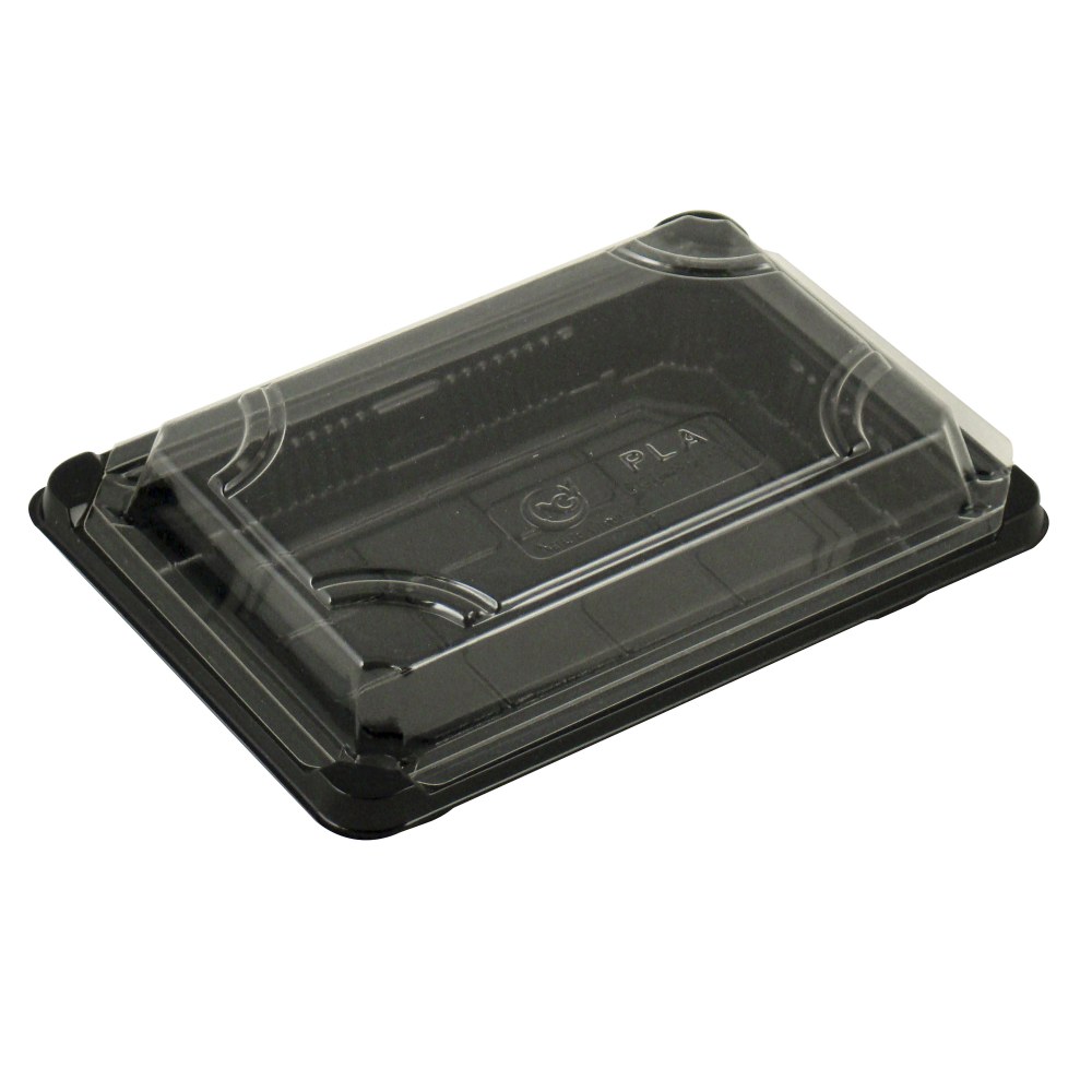 StalkMarket Compostable Food Trays, With Lids, 7in x 4 7/8in x 1 3/4in, Clear Lids/Black Trays, Pack of 300