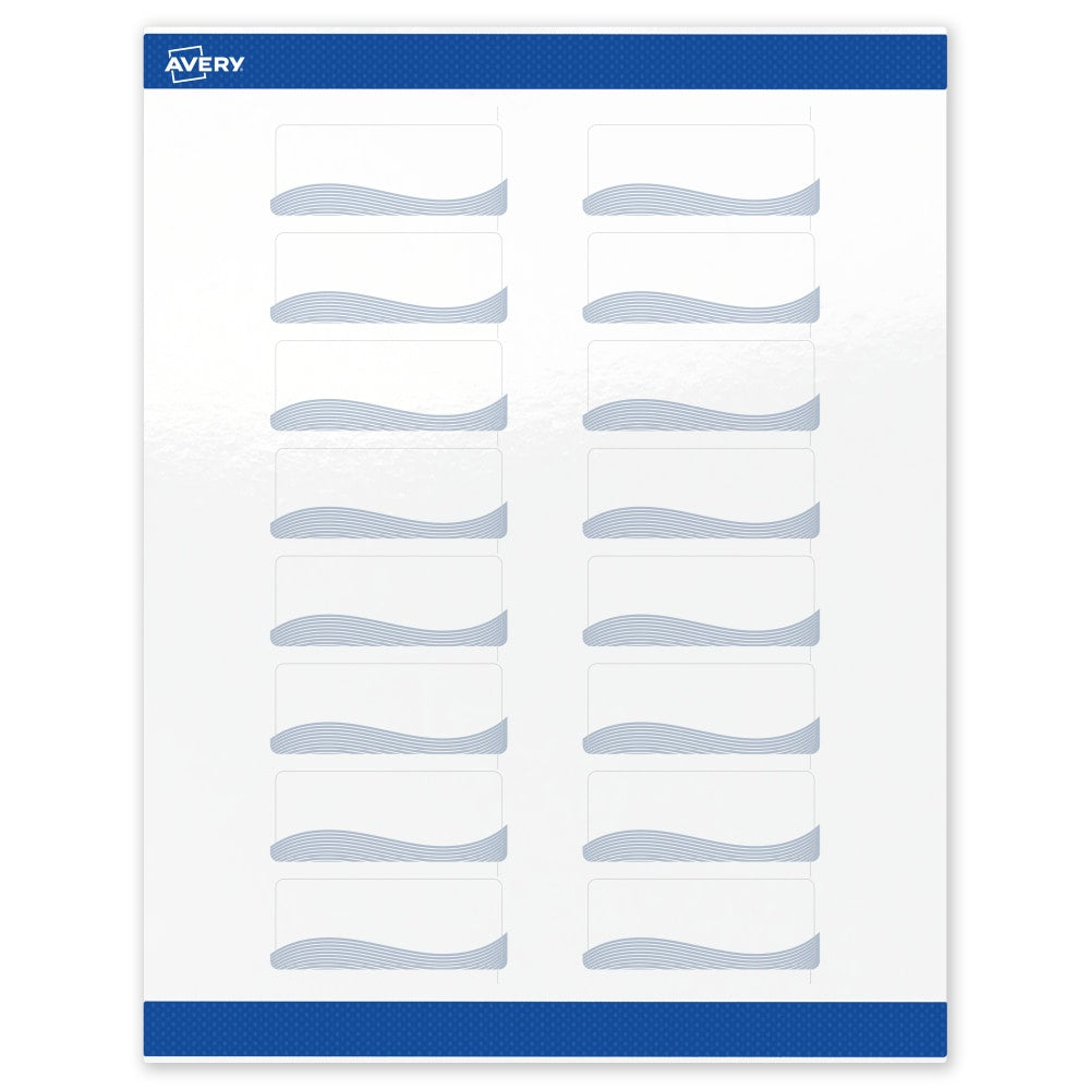 Avery Printable Labels With Sure Feed Technology, S00-ETX, Rectangle, 1in x 2-5/8in, Glossy White With Preprinted Blue Waves Design, Pack Of 160