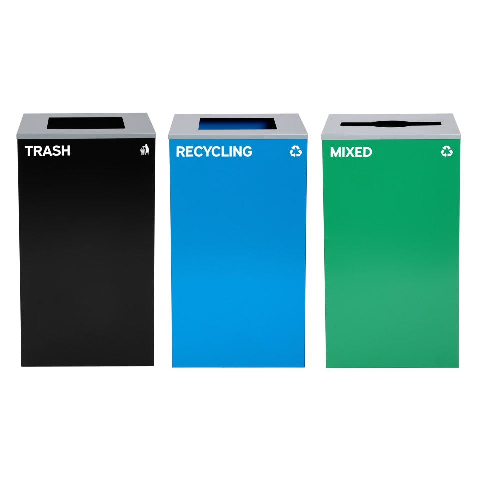 Alpine Industries Stainless-Steel Open Top Mixed, Recycling And Trash Can Set, 29 Gallons Black/Blue/Green - ALP4450-BLK-KIT22
