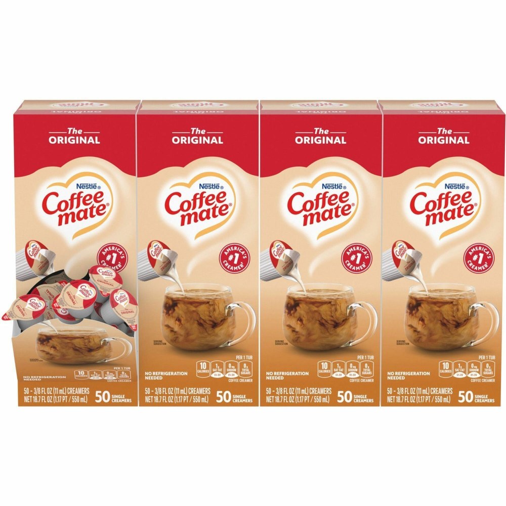 Nestle Coffee mate Single Serve Liquid Creamer, Original Flavor, 0.38 Oz, Carton Of 200
