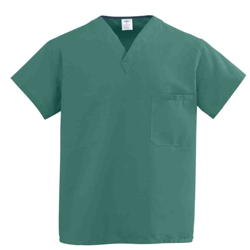 Medline ComfortEase Unisex 1-Pocket Reversible Scrub Top, 3X, Evergreen