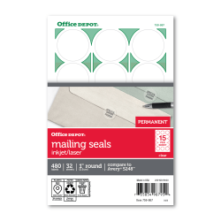 Office Depot Brand Permanent Mailing Seals, 1in Diameter, Clear, Pack Of 480