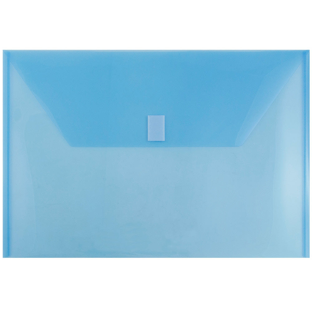 JAM Paper Plastic Booklet Envelopes, Legal Size, 9 3/4in x 14 1/2in, Hook & Loop Closure, Blue, Pack Of 12