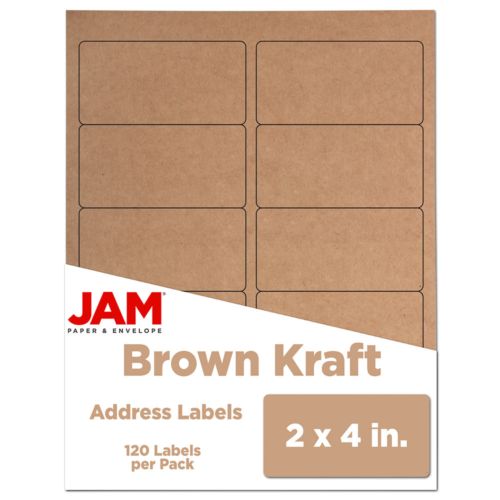 JAM Paper Mailing Address Labels, Rectangle, 2in x 4in, Brown Kraft, Pack Of 120