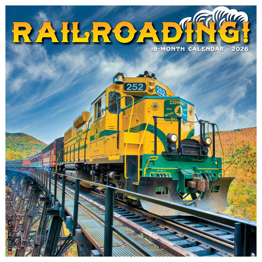 2026 Willow Creek Press Sports Monthly Wall Calendar, 12in x 12in, Railroading, January To December, 52556