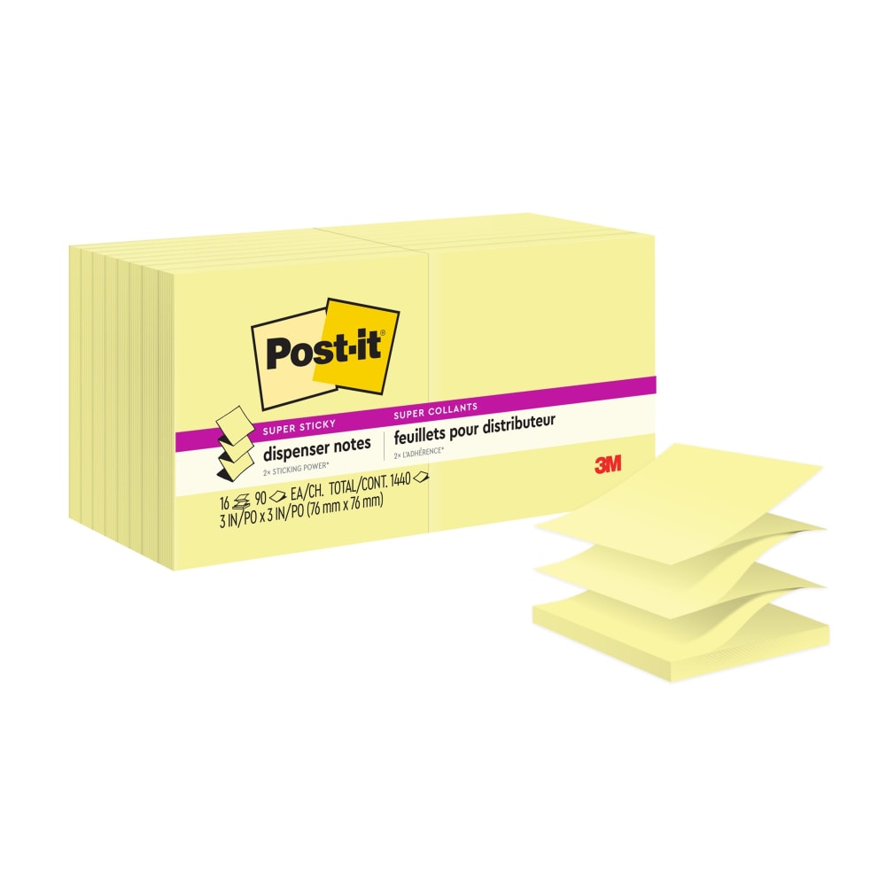 Post-it Super Sticky Pop-Up Notes, 3 x 3 in, 16 Sticky Note Pads, 90 Sheets/Pad, 2x the Sticking Power, Back to School Supplies, Canary Yellow