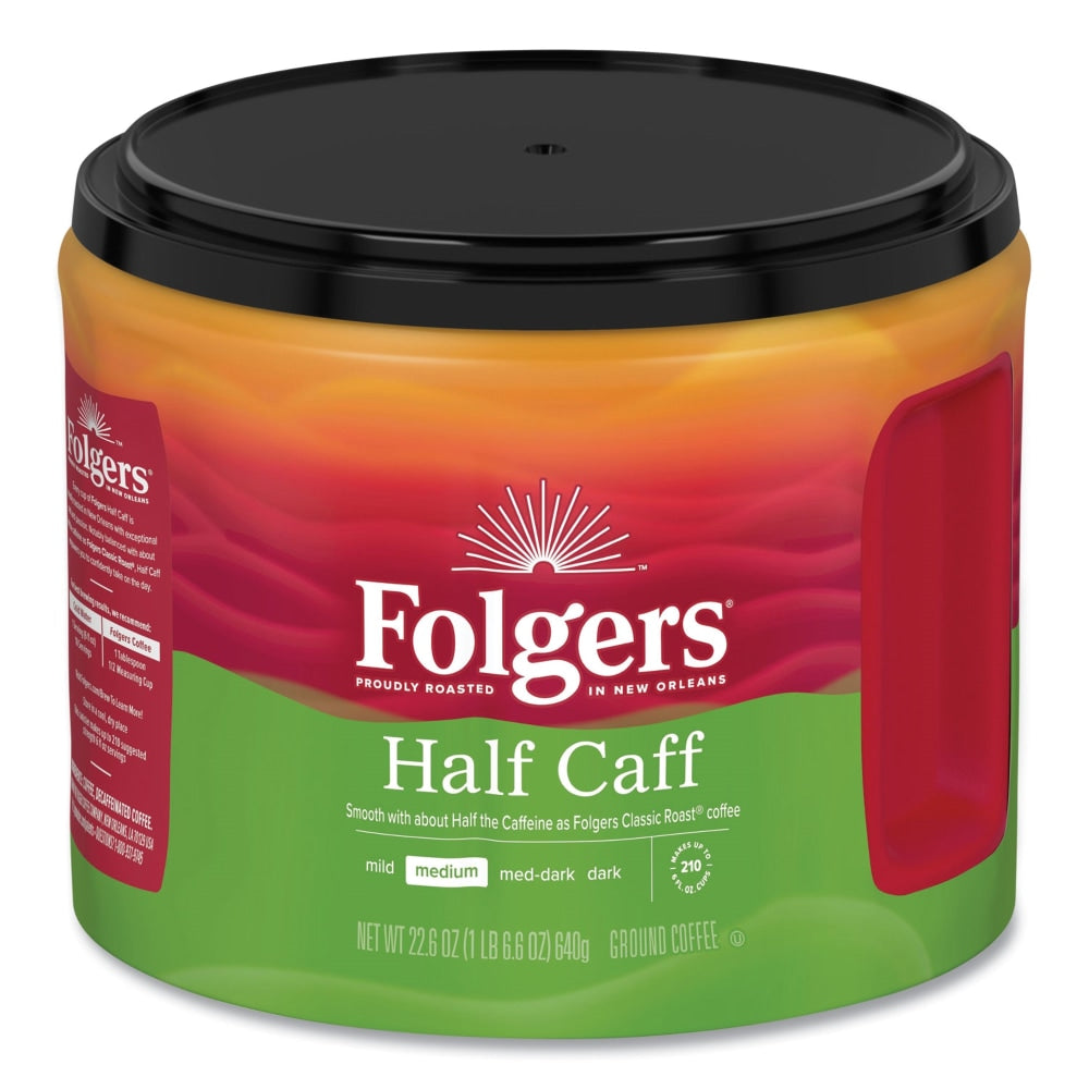 Folgers Coffee, Half Caff, 22.6 Oz Canister, Case Of 6 Canisters