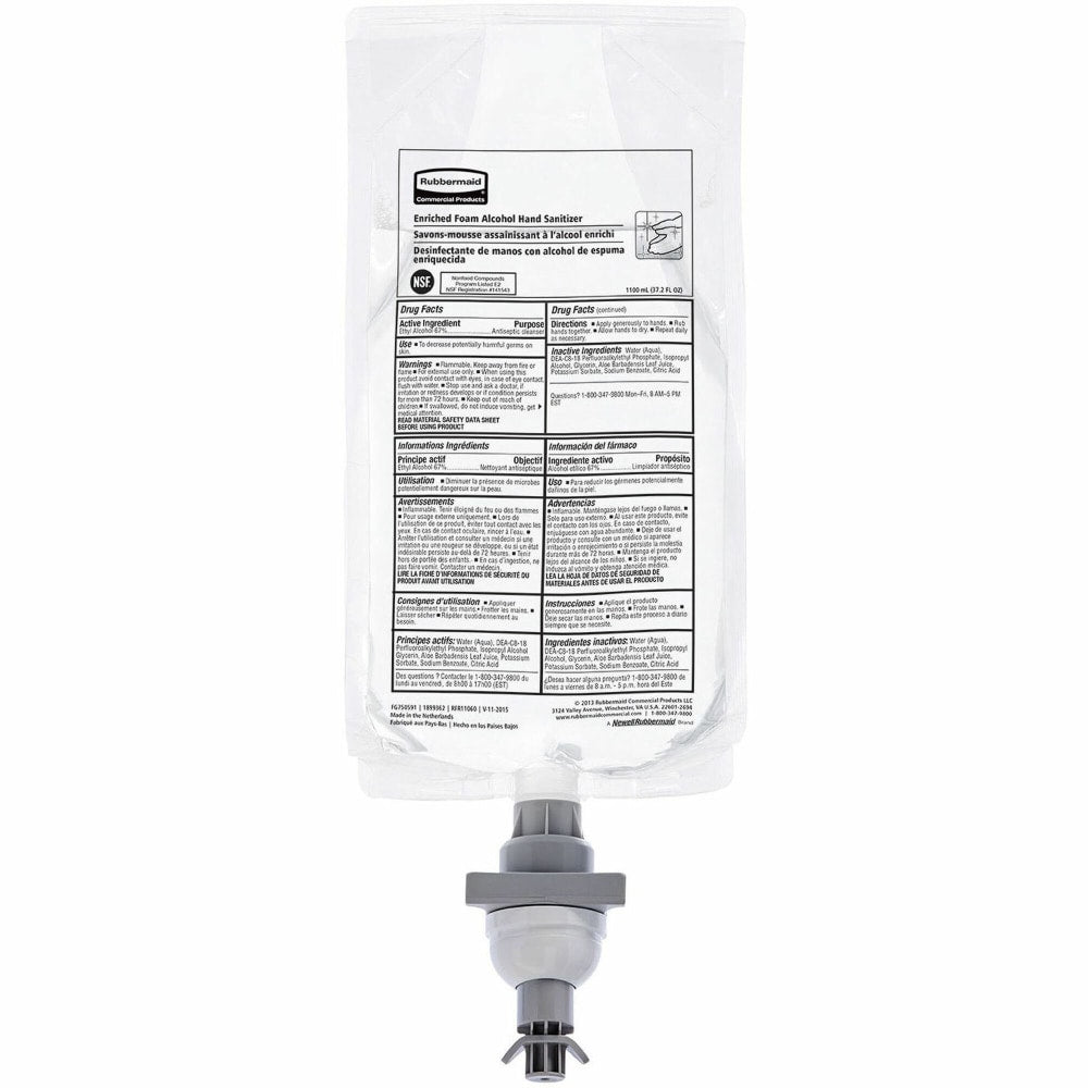 Rubbermaid Commercial Hand Sanitizer Foam Refill - Fragrance-free Scent - 37.2 fl oz (1100 mL) - Kill Germs - 2080802
