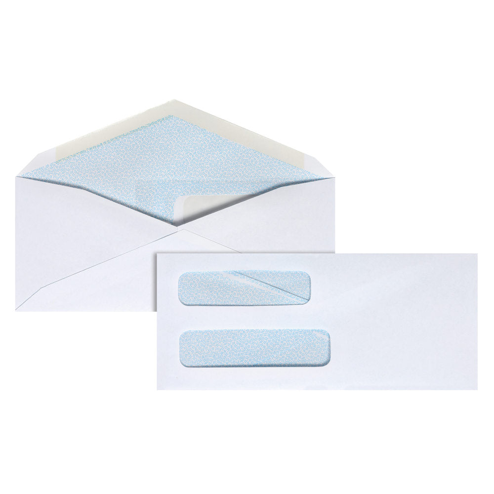 Office Depot Brand #8 5/8 Security Envelopes, Double Window, 3-5/8in x 8-5/8in, Gummed Seal, White, Box Of 500
