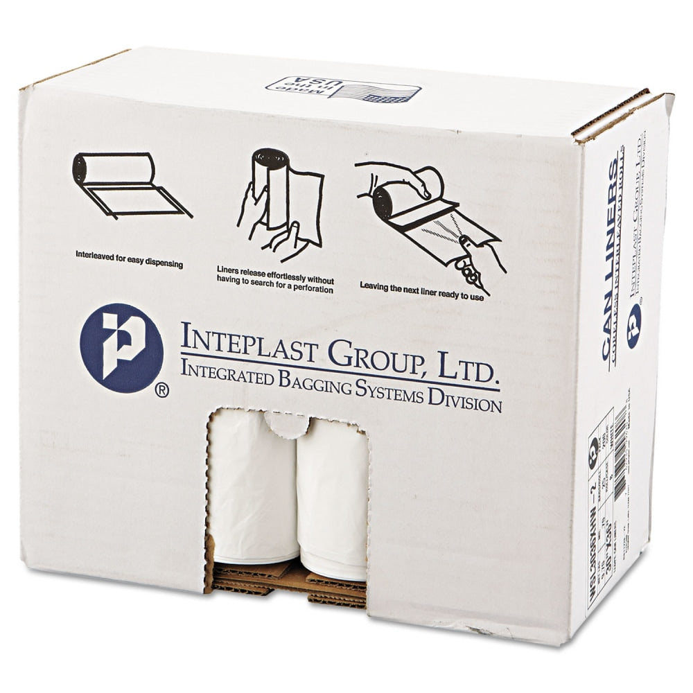 Interplast Group Low Density Commercial Can Liners, 30 gal, 0.7 mil, 30in x 36in, White, Interleaved Roll, 25 Bags/Roll, 8 Rolls/Carton