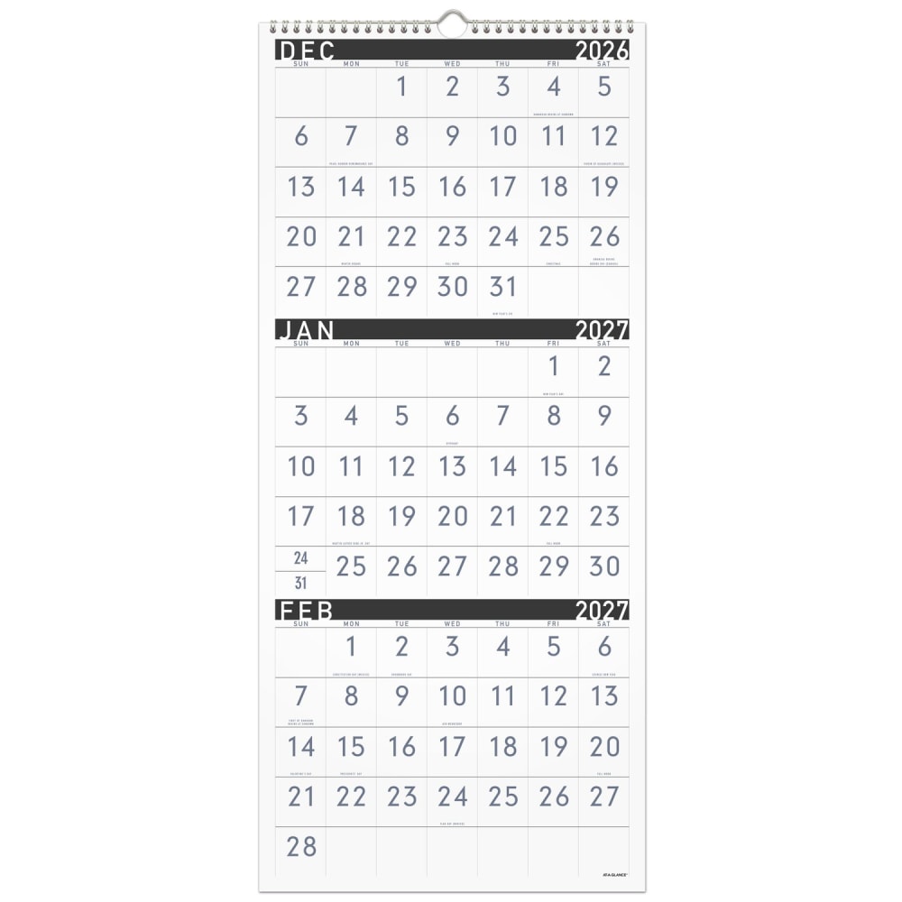 AT-A-GLANCE Contemporary 2027 Three Month Reference Wall Calendar, Large, 12in x 27in