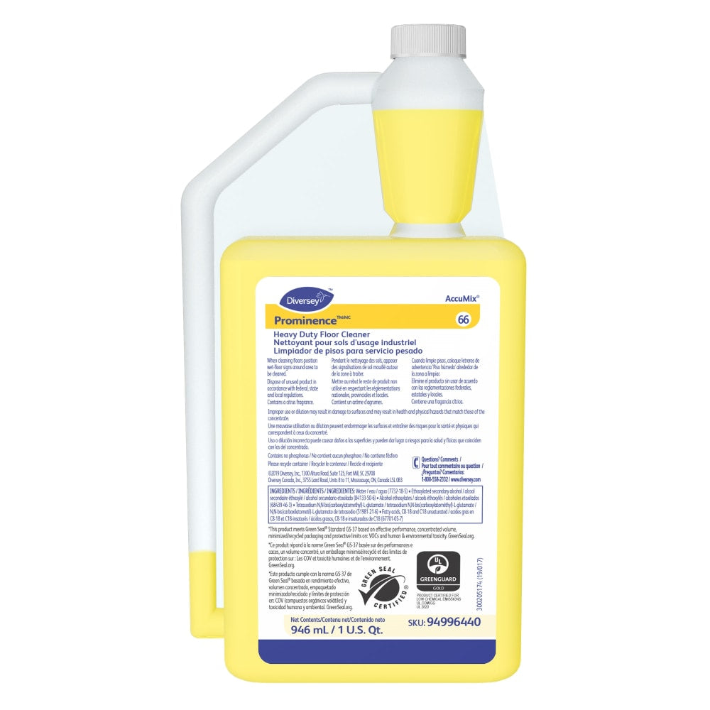 Diversey Prominence Heavy-Duty Floor Cleaner, 32 Oz, Pack Of 6 Bottles