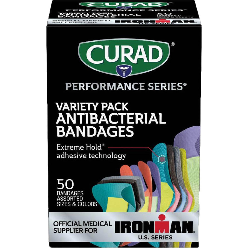CURAD Performance Series Extreme Hold Antibacterial Adhesive Bandages Variety Pack, Assorted Sizes