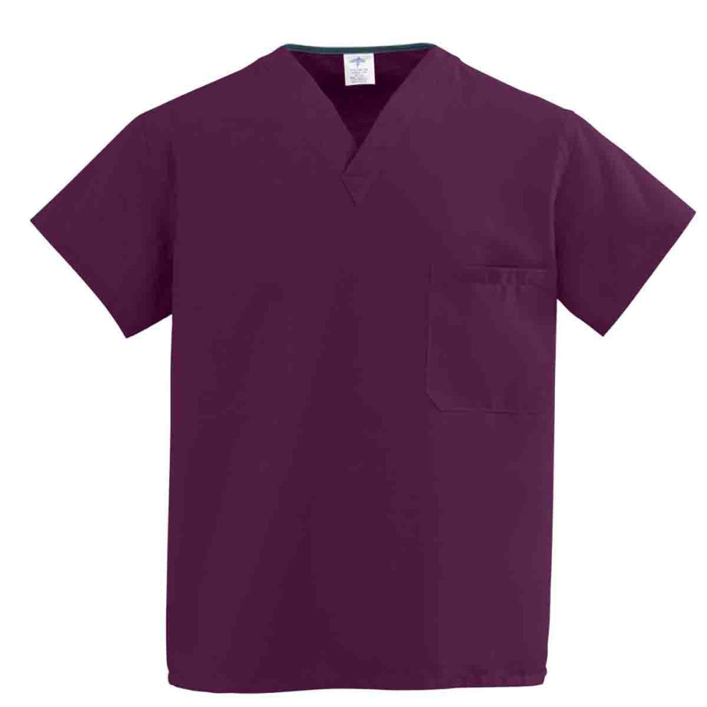 Medline ComfortEase 1-Pocket Reversible Unisex Scrub Top, X-Small, Wine