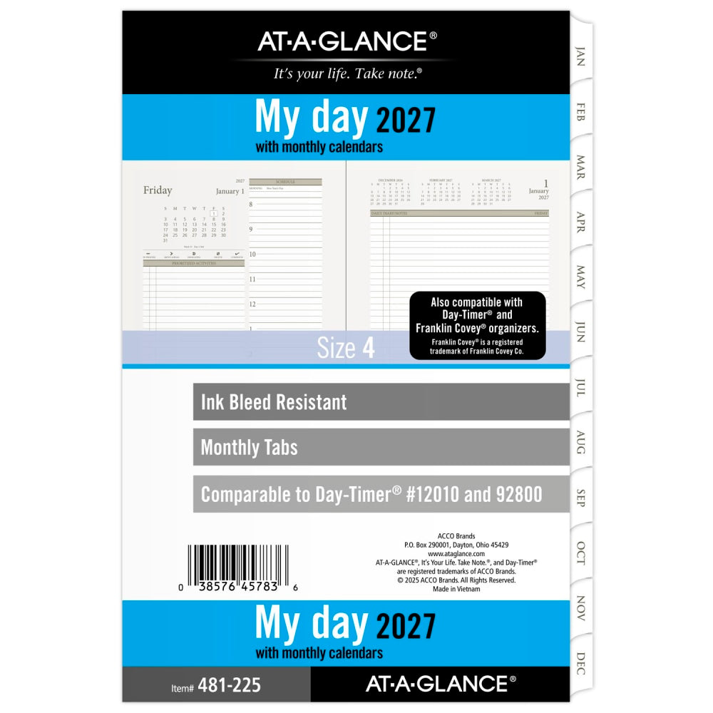 AT-A-GLANCE 2027 Daily Planner Two Page Per Day Refill, Loose-Leaf, Desk Size, 5 1/2in x 8 1/2in, 48122527