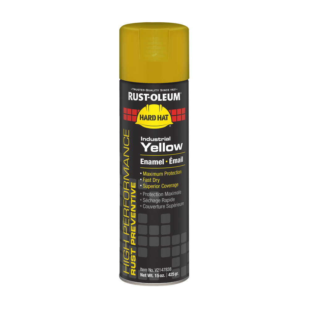 Rust-Oleum Hard Hat High Performance V2100 System Rust Preventive Enamel Spray Paint, 15 Oz, Gloss Industrial Yellow, Case Of 6 Cans