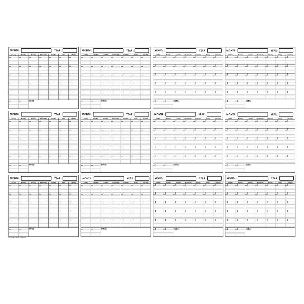 SwiftGlimpse Yearly Wall Calendar Planner, 36in x 48in, Black/White, Undated