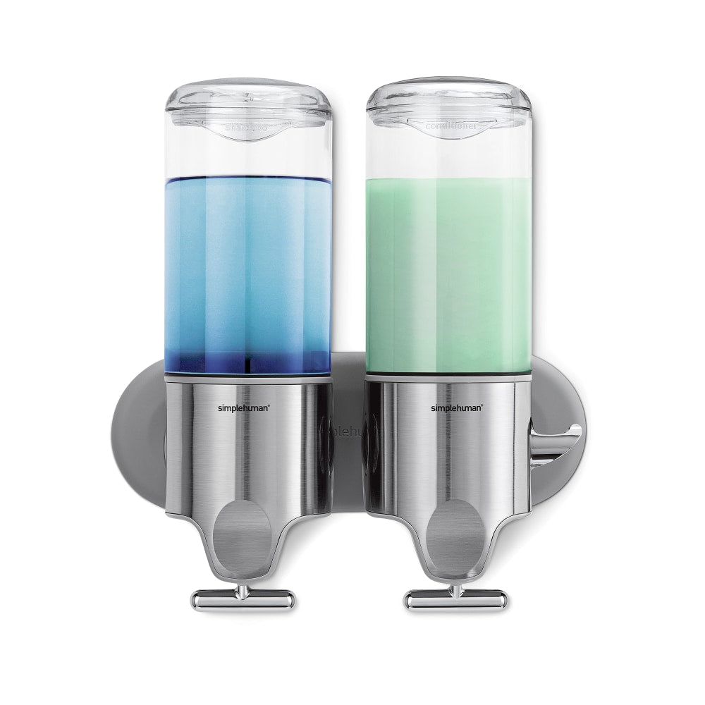simplehuman Wall Mount Soap Pump, Twin, 2x15 fl.oz. Shampoo and Soap Dispensers, Stainless Steel