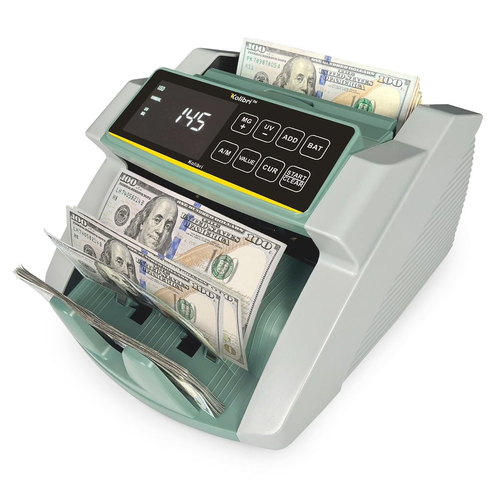 Kolibri Money Counter Machine With Advanced Fake Detection And LCD, 10inH x 7inW x 11inD, Black