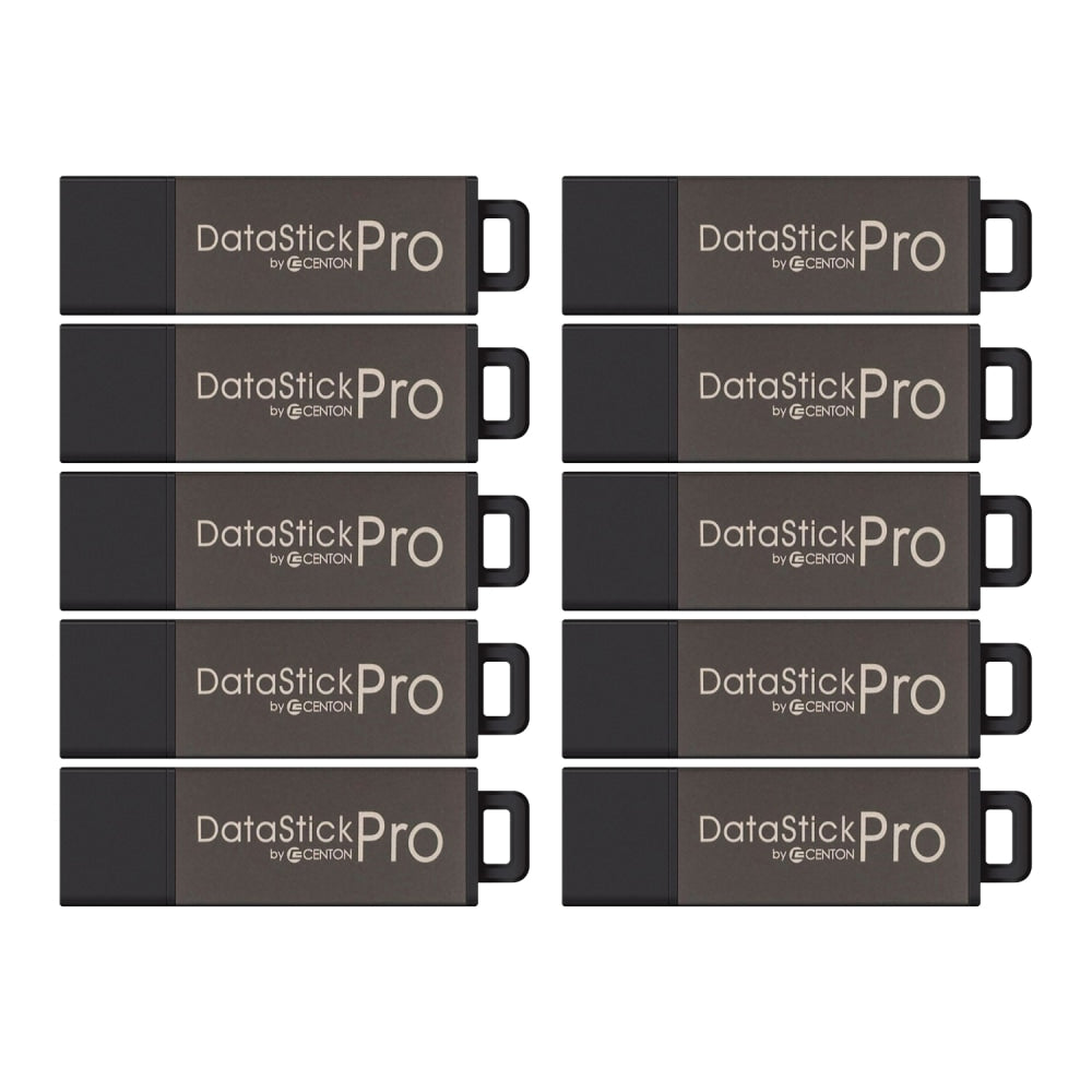 Centon DataStick Pro USB 2.0 Flash Drives, 32GB, Gray, Pack Of 10 Flash Drives
