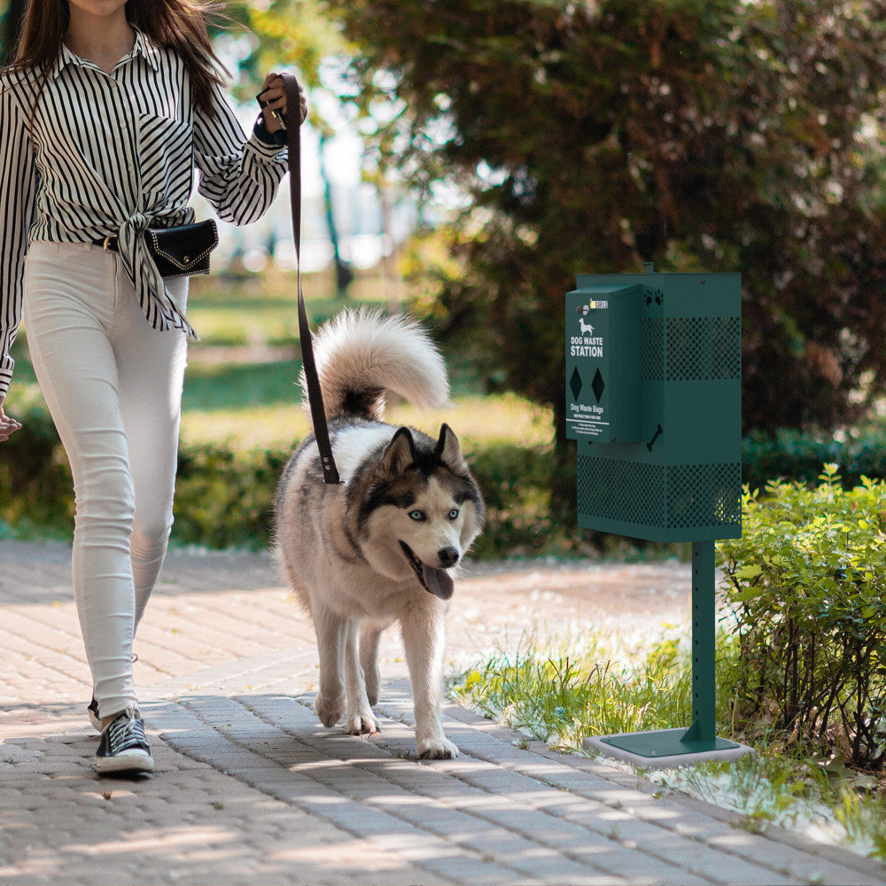 Flash Furniture Kessler Compact Dog Waste Station With Rectangular Lidded Trash Can, 10 Gallons, Green - YANG5S065425