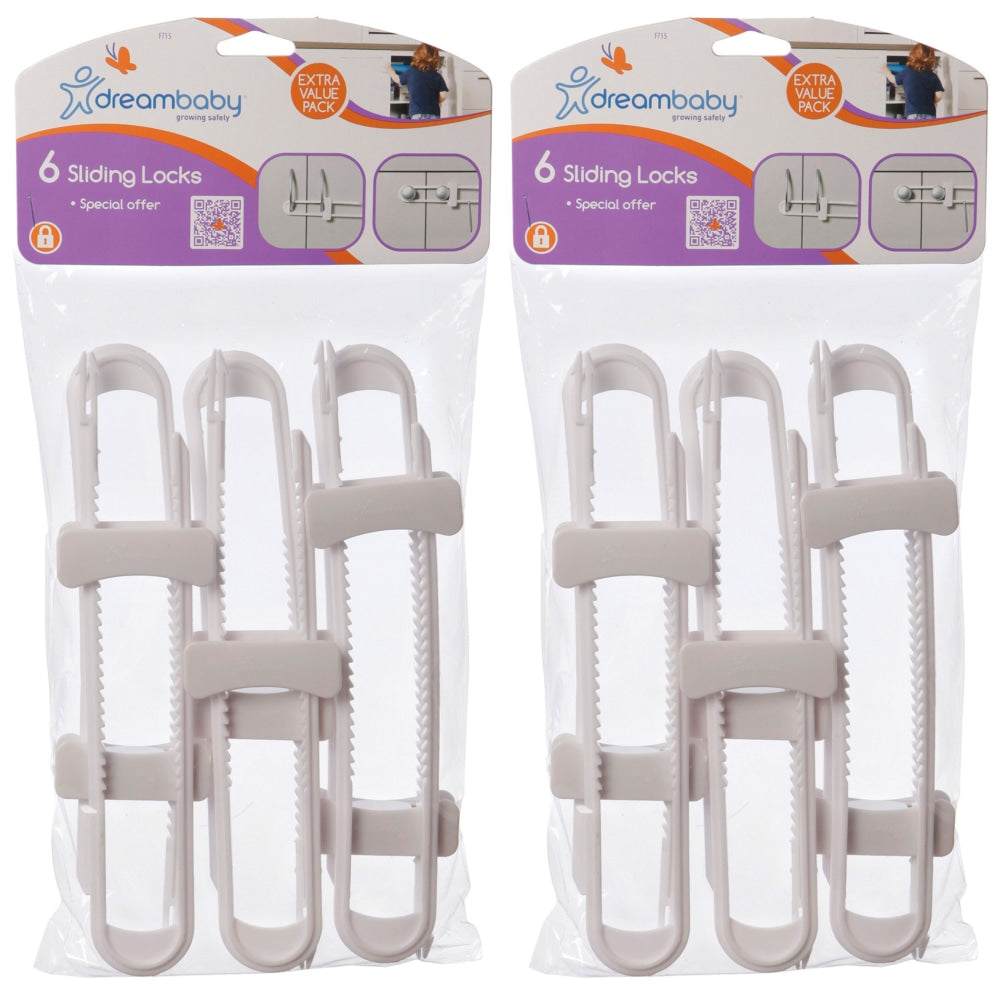 Dreambaby Cabinet Sliding Locks, 6 Locks Per Pack, Set Of 2 Packs