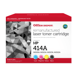 OD414ABCMYR - Office Depot Brand Remanufactured Black, Cyan, Magenta, Yellow Toner Cartridge Replacement For HP 414A, W2