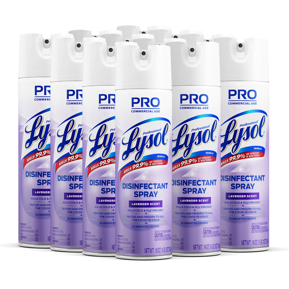 Professional Lysol Disinfectant Spray, 19 Oz, Lavender Scent, Box Of 12 Bottles
