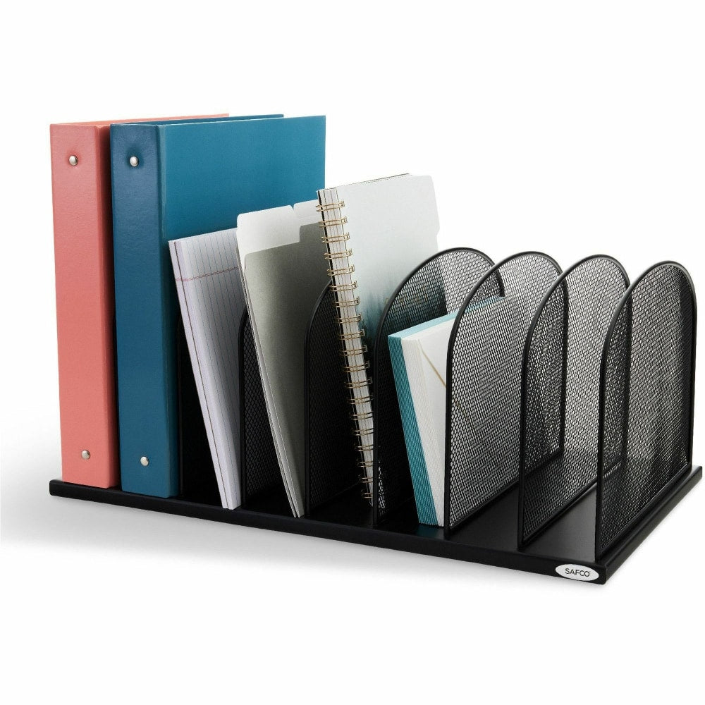 Safco Mesh Desk Organizers, 8 Compartment(s), 2in, 8.3inH x 19.3inW x 11.5inD, Desktop, Black, Steel, 1Each
