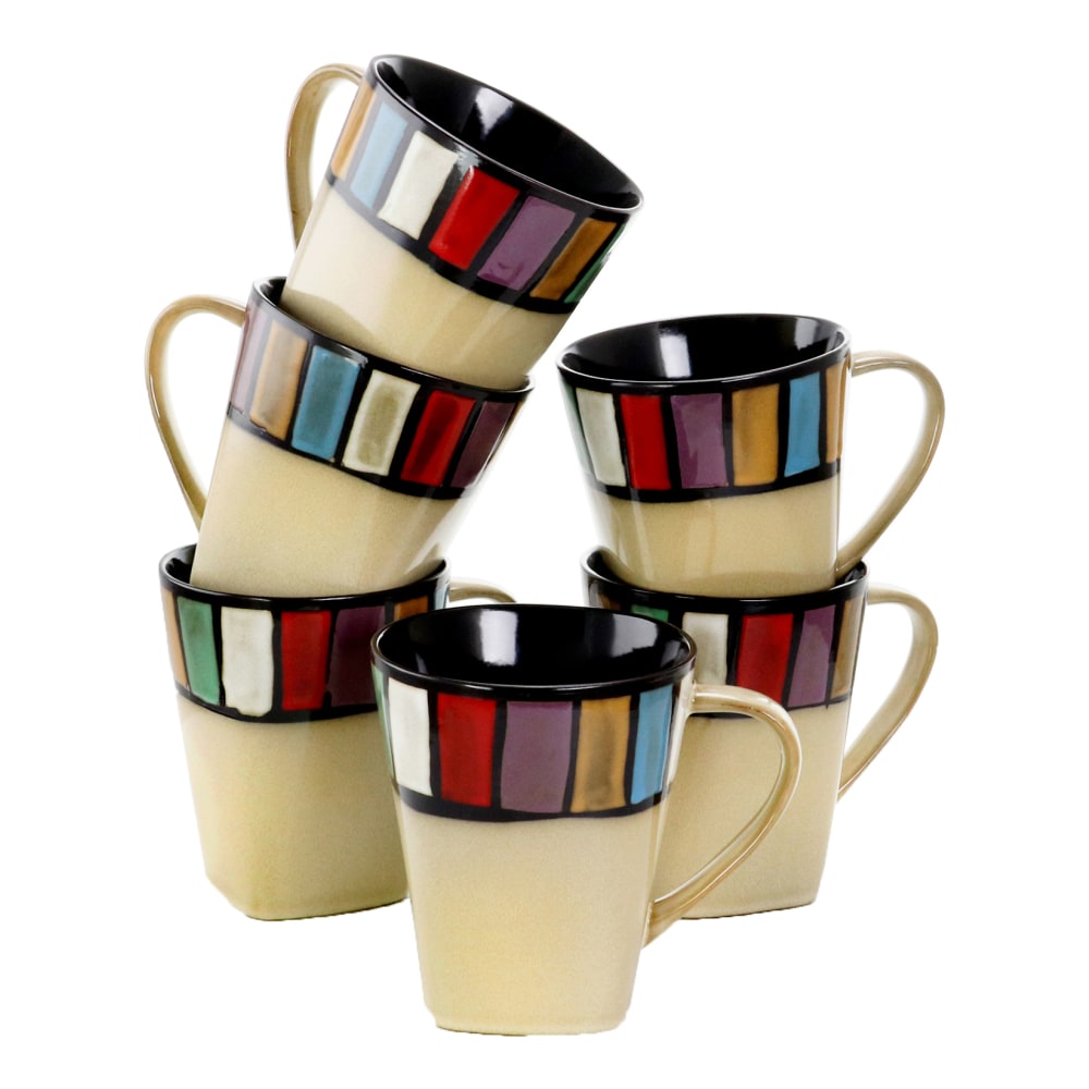 Elama 14-Oz. Stoneware Mugs, Melange, Multicolor, Set Of 6 Mugs