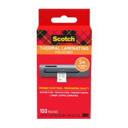 Scotch Thermal Laminating Pouches, 2.32in x 3.70in, 100 Laminating Sheets, Fits Business Card Size, 100/Pack