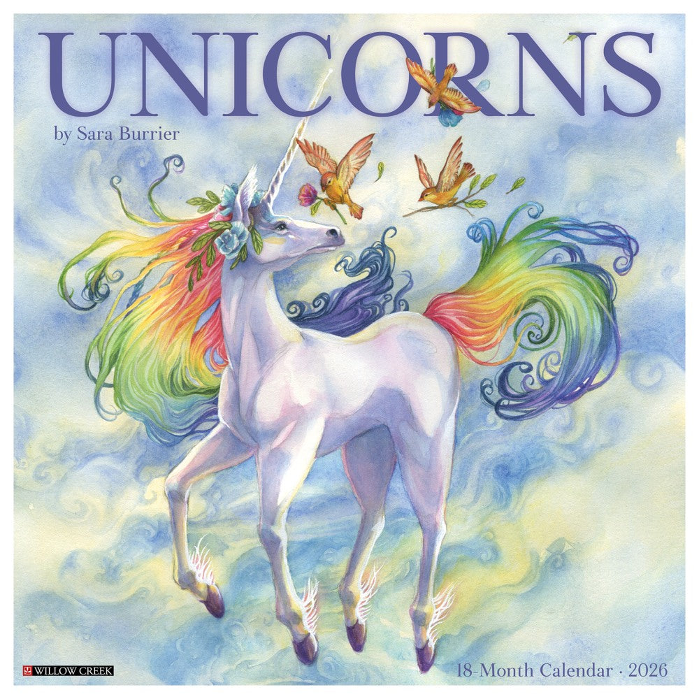 2026 Willow Creek Press Animals Monthly Wall Calendar, 12in x 12in, Unicorns by Sara Burrier, January To December, 53065