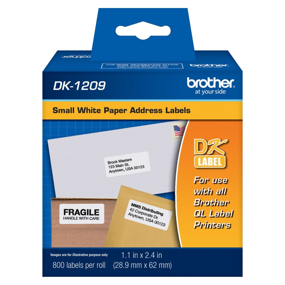 Brother DK-1209 Small Address Labels, White, 2 1/2in x 1 1/2in, Roll Of 800