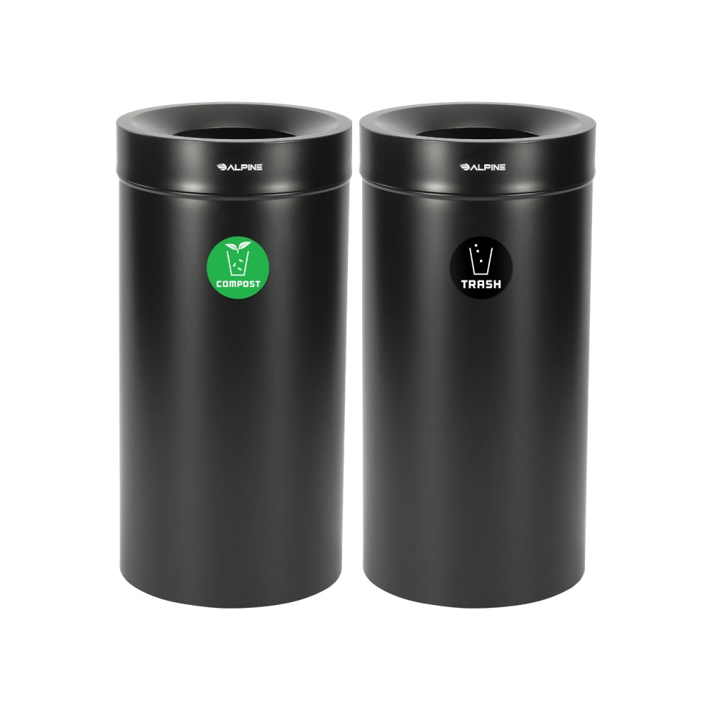 Alpine Industries Stainless Steel Compost Bin And Trash Cans, 27 Gallon, Black, Set Of 2 Cans