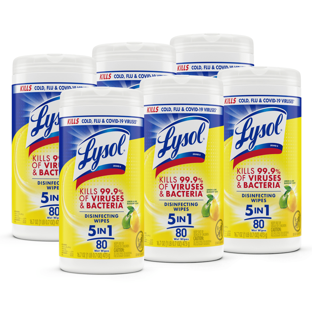 Lysol Disinfecting Wipes - Lemon Lime Scent - 80 Wipes per Canister - 6 Canisters per Box
