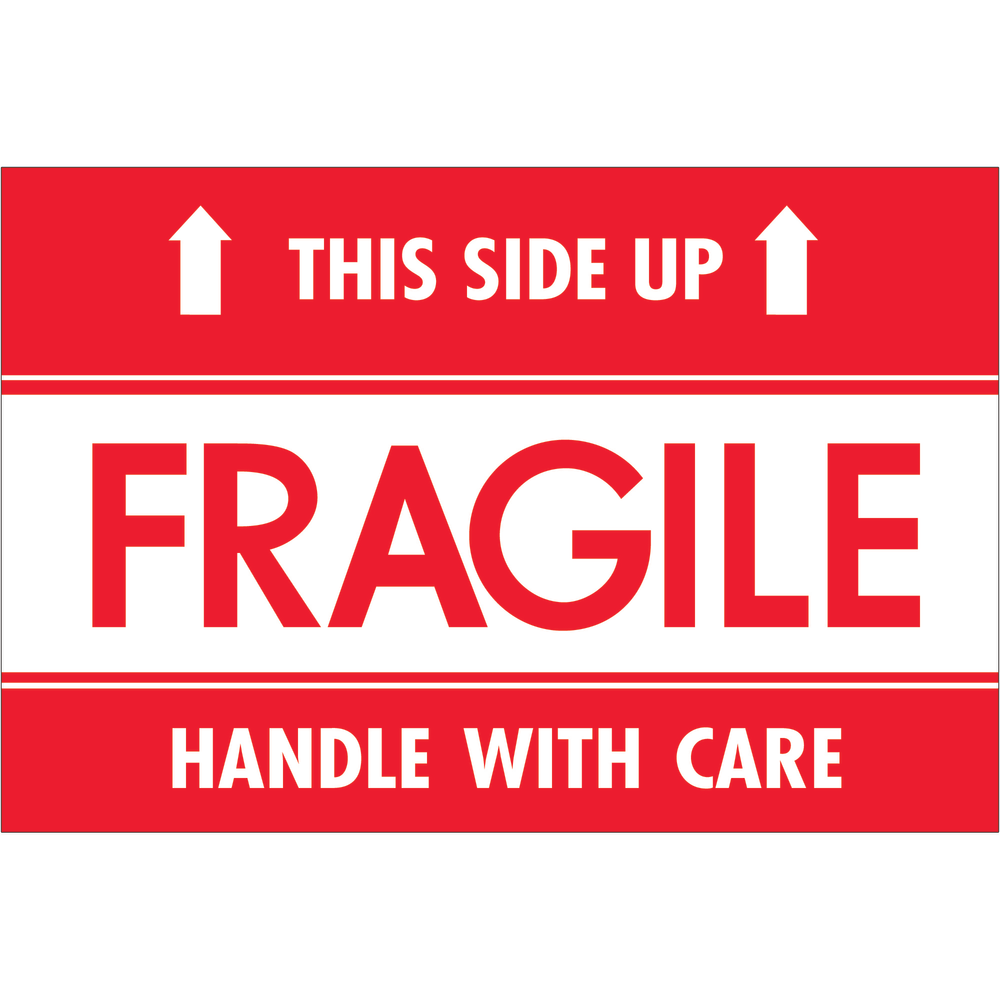 Tape Logic Preprinted Shipping Labels, DL2156, Fragile - This Side Up - HWC, Rectangle, 2in x 3in, Red/White, Roll Of 500