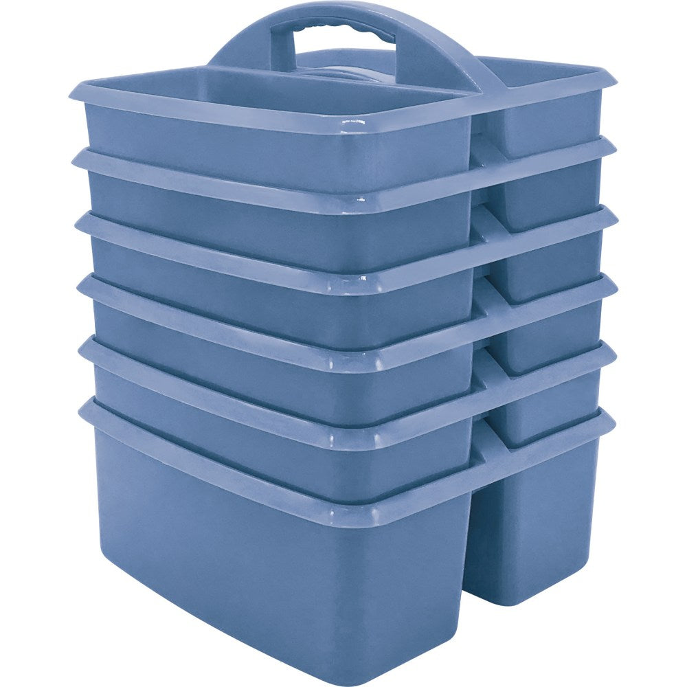 Teacher Created Resources Plastic Storage Caddies, 5-1/4inH x 9-1/4inW x 9inD, Slate Blue, Pack Of 6 Caddies