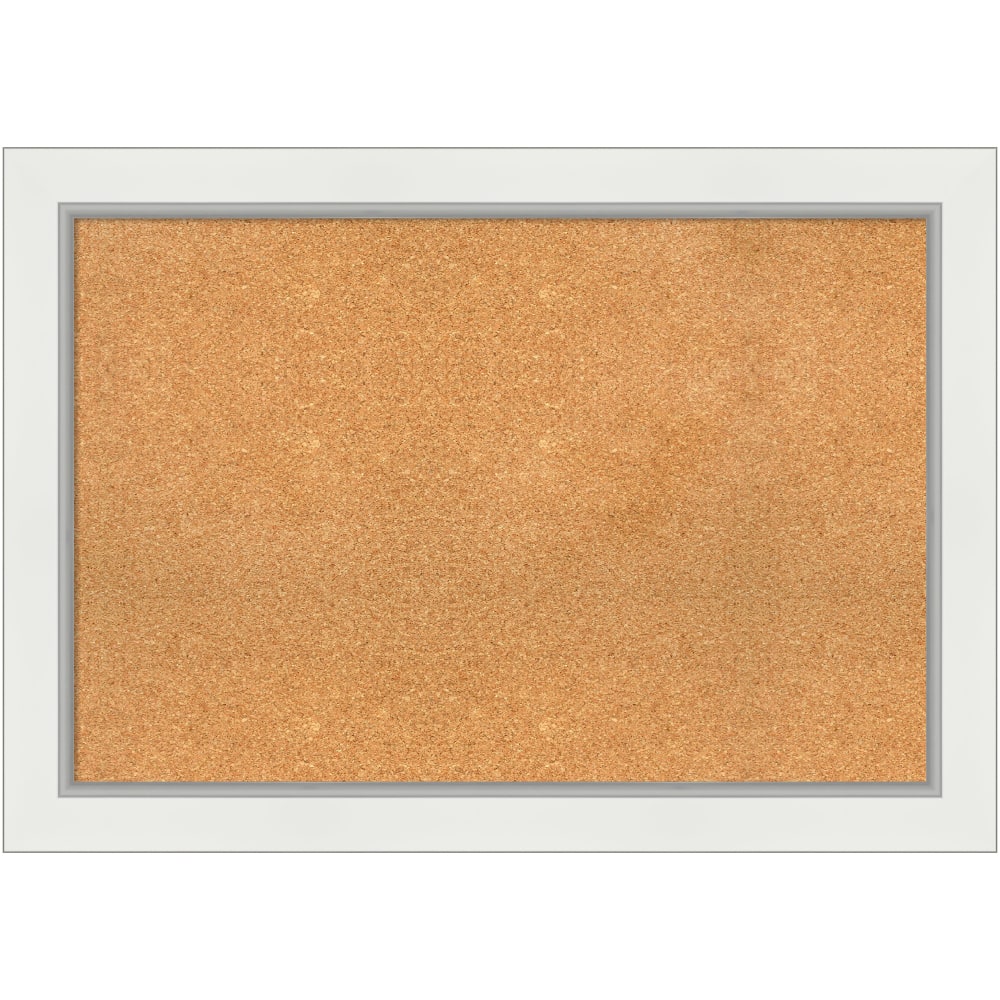 Amanti Art Rectangular Non-Magnetic Cork Bulletin Board, Natural, 41in x 29in, Eva White Silver Plastic Frame