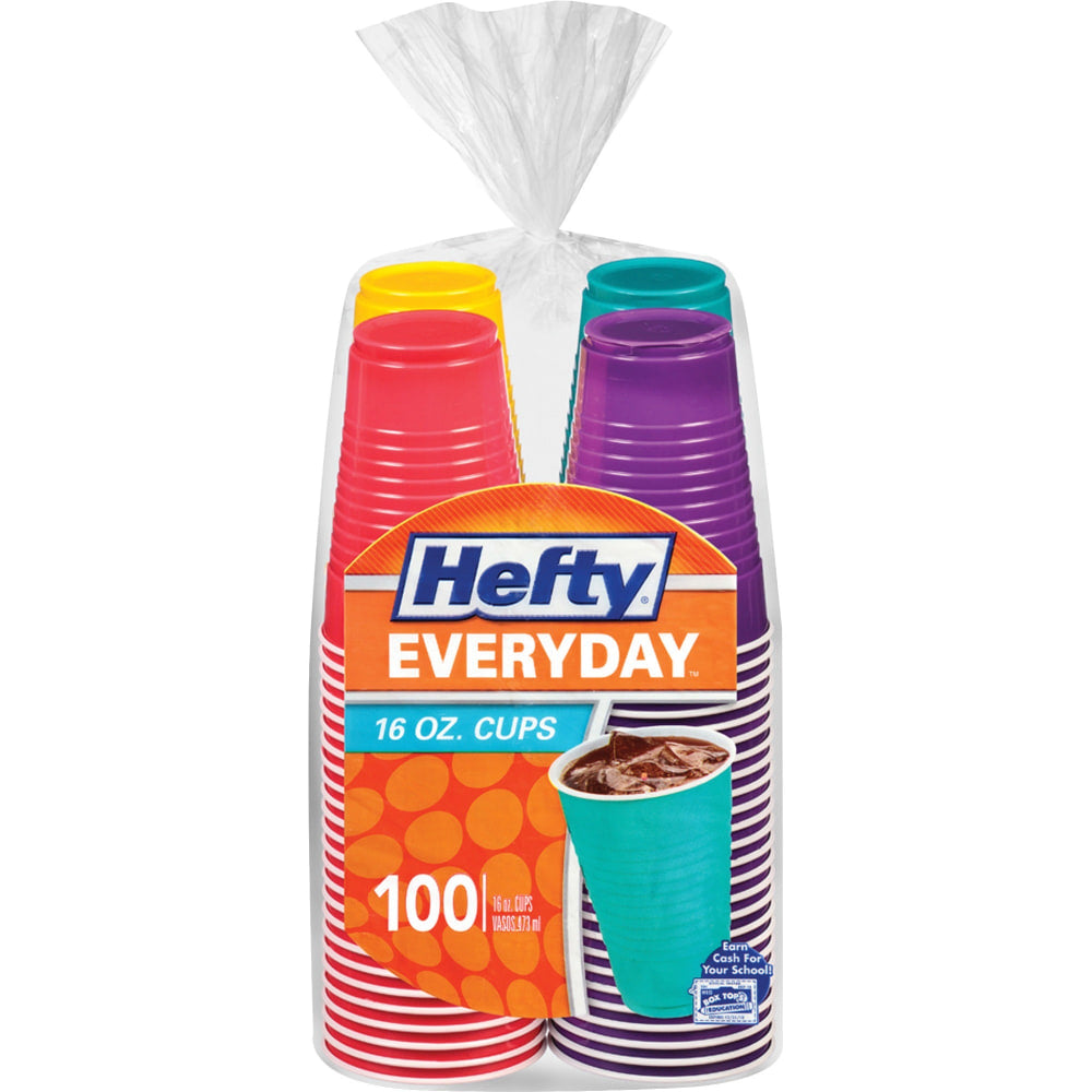 Hefty Everyday 16 oz Disposable Party Cups - 16 fl oz - 100 / Pack - Assorted Bright - Cold Drink, Party